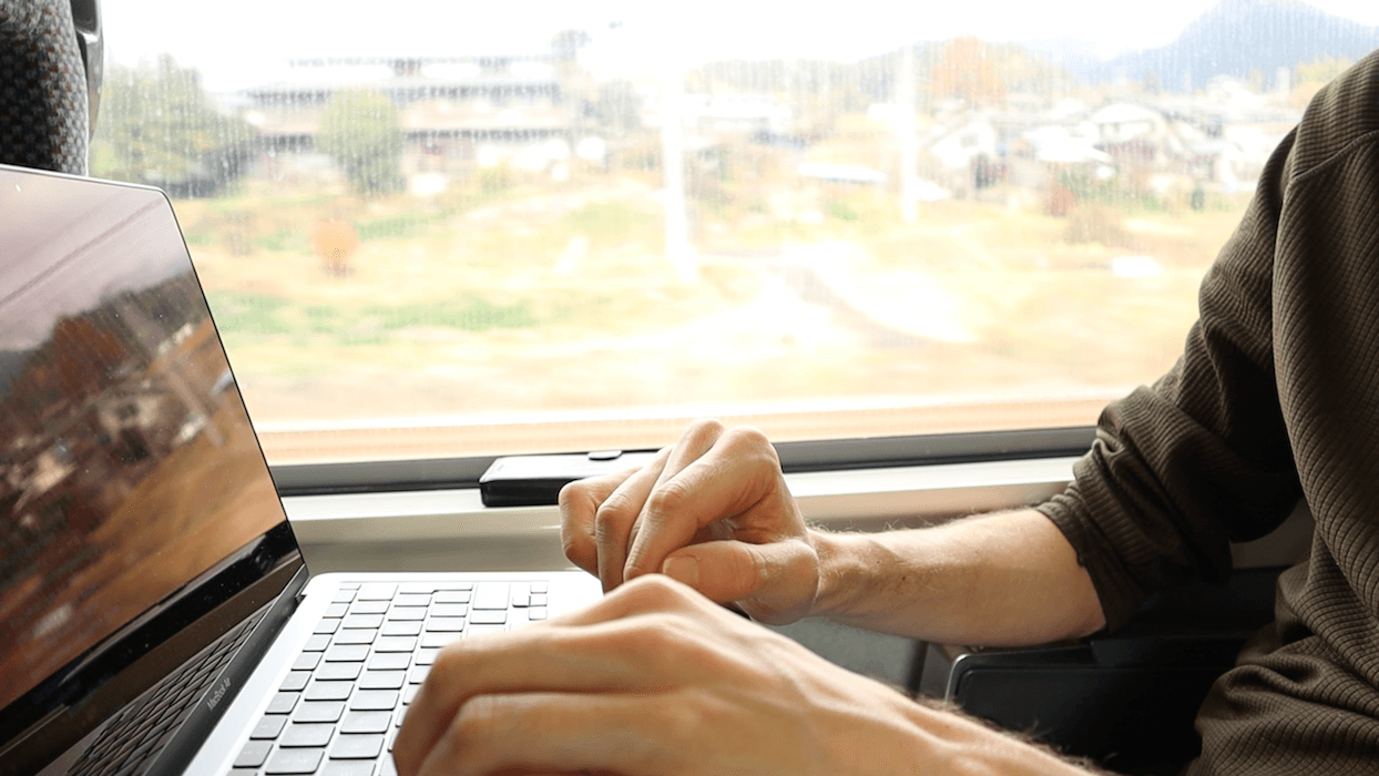 Laptop on a train table