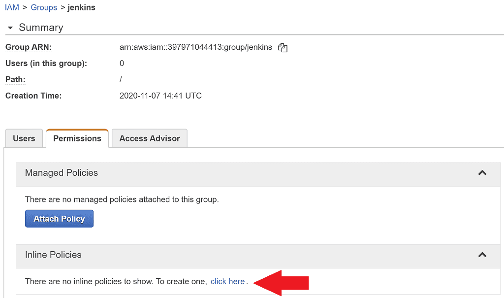 Create Jenkins group inline policy