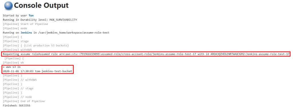 Jenkins pipeline console output
