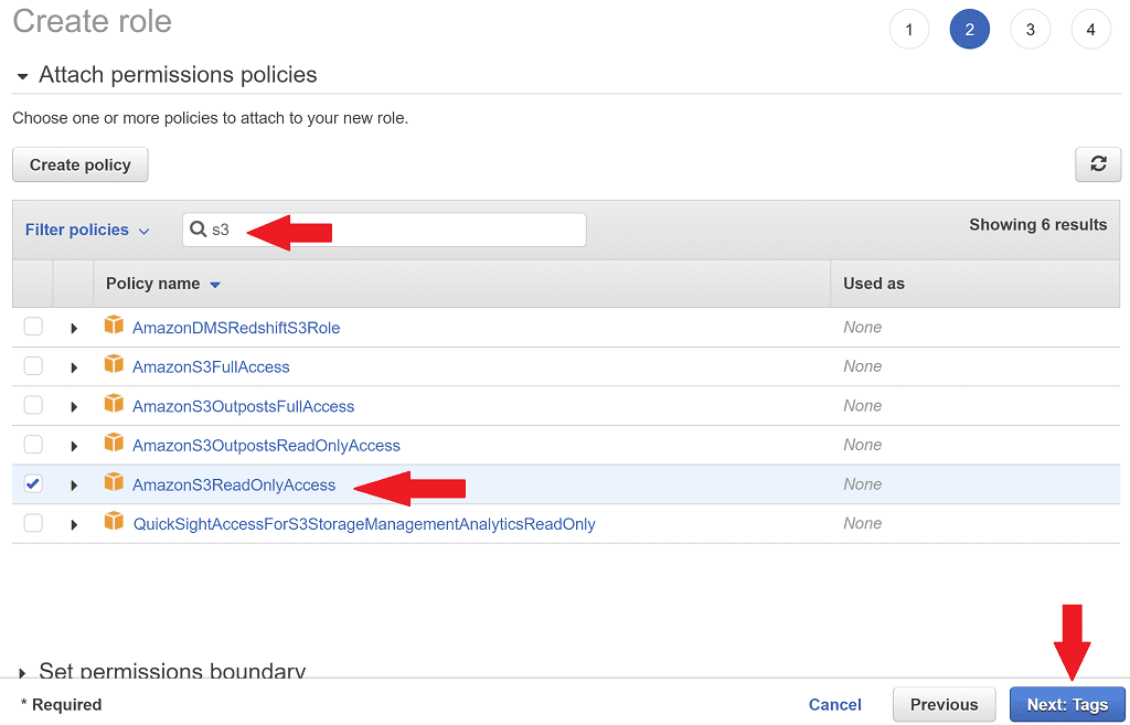 Attach permissions to role