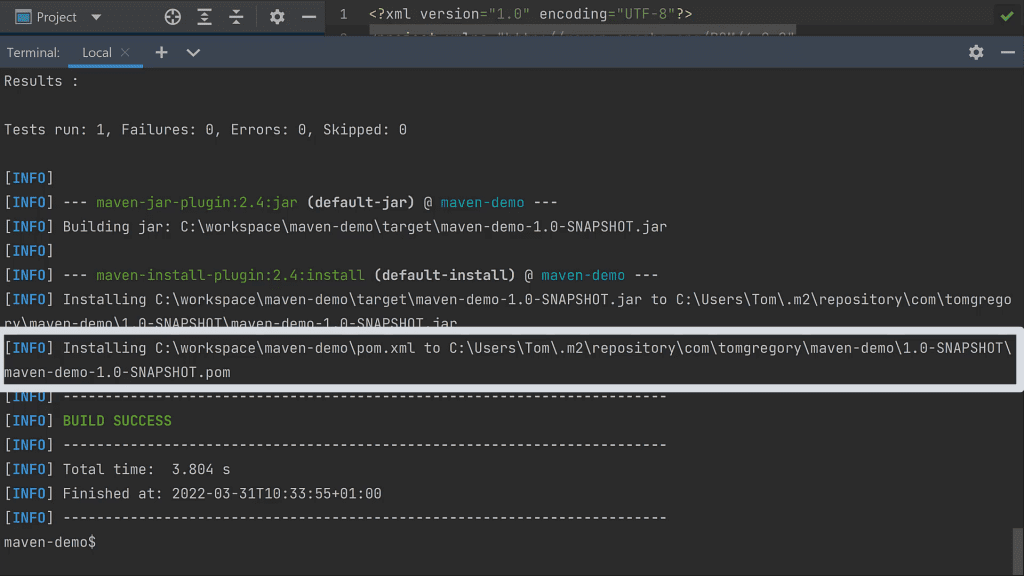 Successful run of mvn install