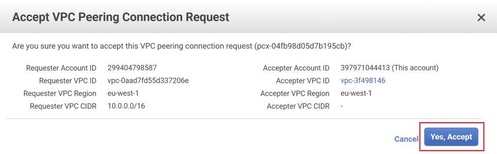 Accept VPC peering connection request