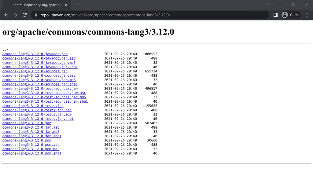Contents of commons-lang3 directory in Maven Central