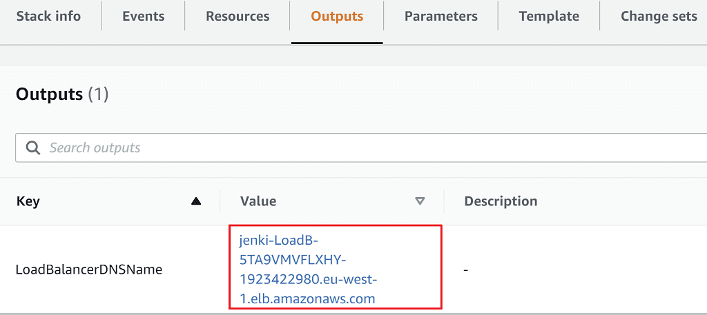 Jenkins stack outputs